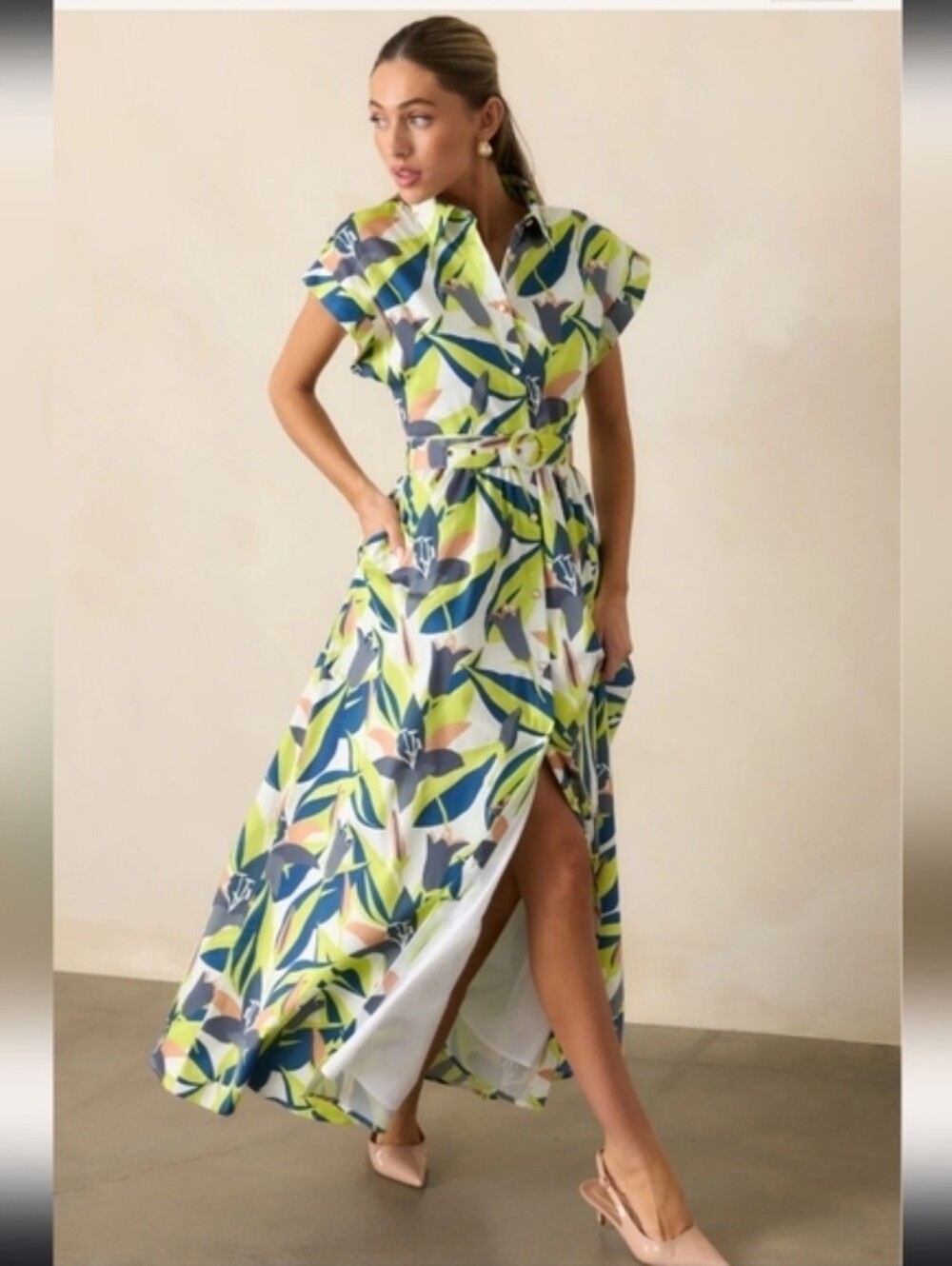 Prosperina Jocelyn Floral Cotton Maxi Dress Belt PocketsvSmall BOUTIQUE